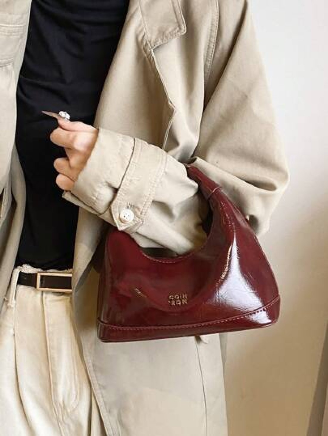 Retro Waxed Leather Burgundy Red Handbag Niche Design And Good Looking Crossbody Bag High End Texture Classic And Elegant Shoulder Bag Versatile For Daily Use Suitable For Daily Matching Photo Shoots