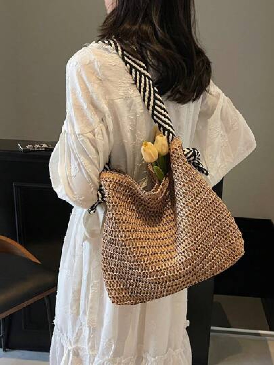 1pc Women s New Straw Bag Fashion Versatile Large Capacity Handbag Suitable For Beach Commuting Woven Bag Vacation Ins Retro Simple Casual Loose Non Shoulder