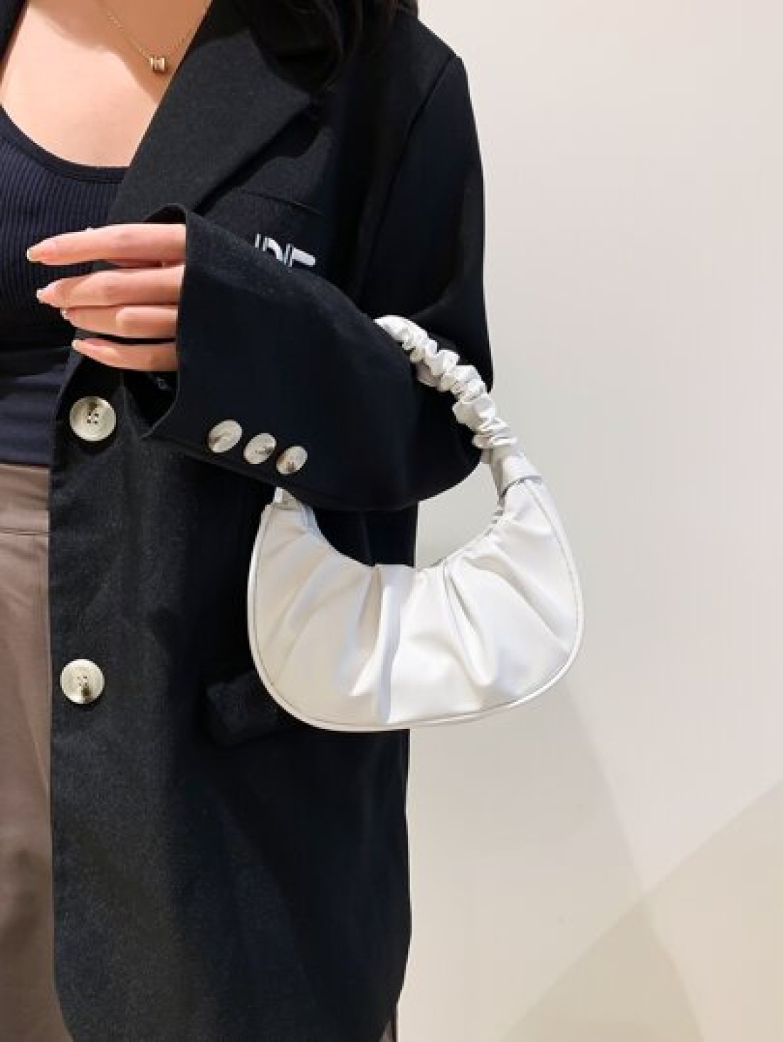 Mini Solid Color Women Pleated Handbag Women Solid Color Cloud Crescent Shoulder Bag