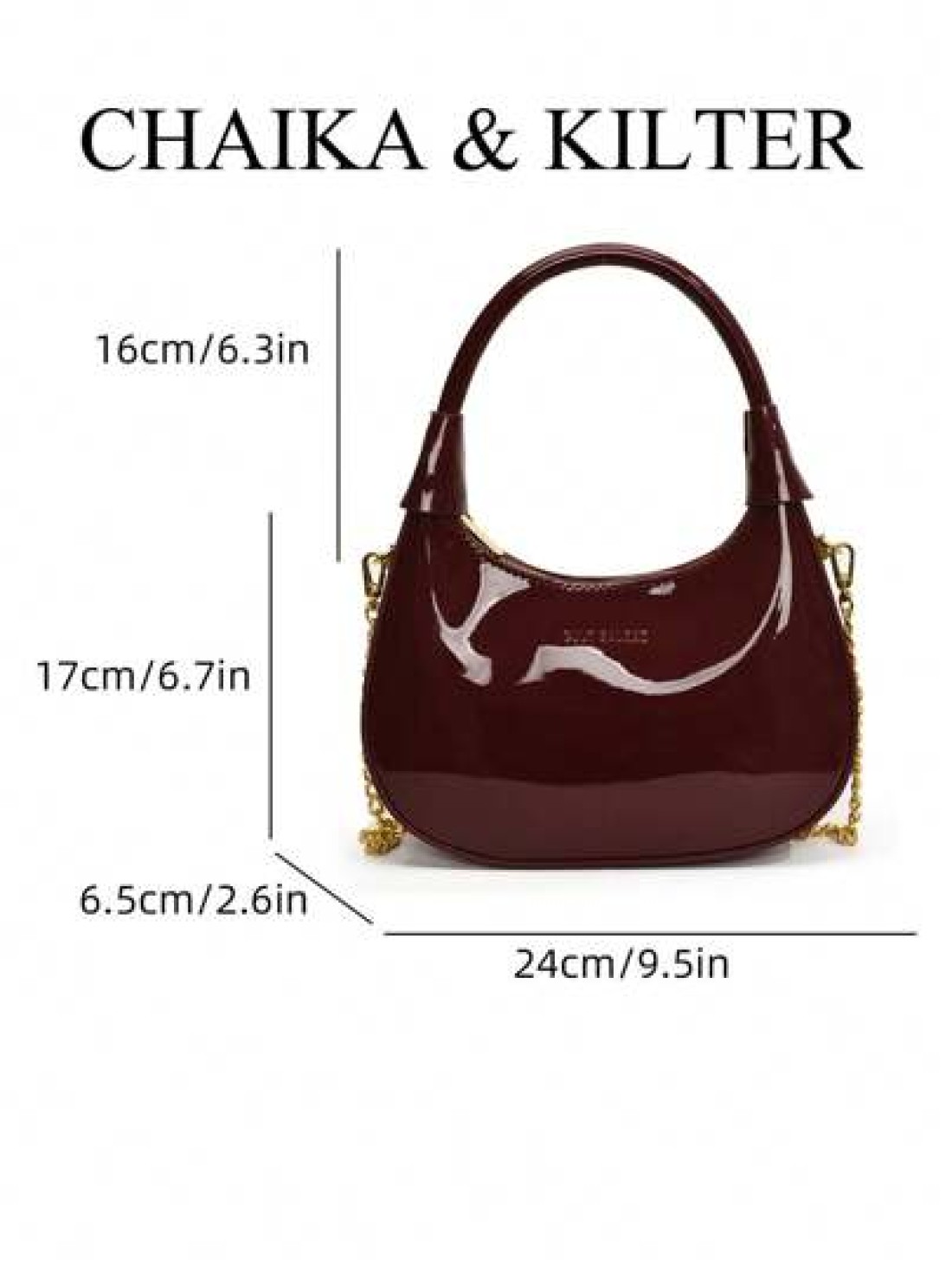 1pc CHAIKA KILTER Women Glossy PU Leather Tote Bag Fashionable Crescent Shaped Armpit Bag With Detachable Metal Chain Zipper Closure Suitable For Daily And Outdoor Use