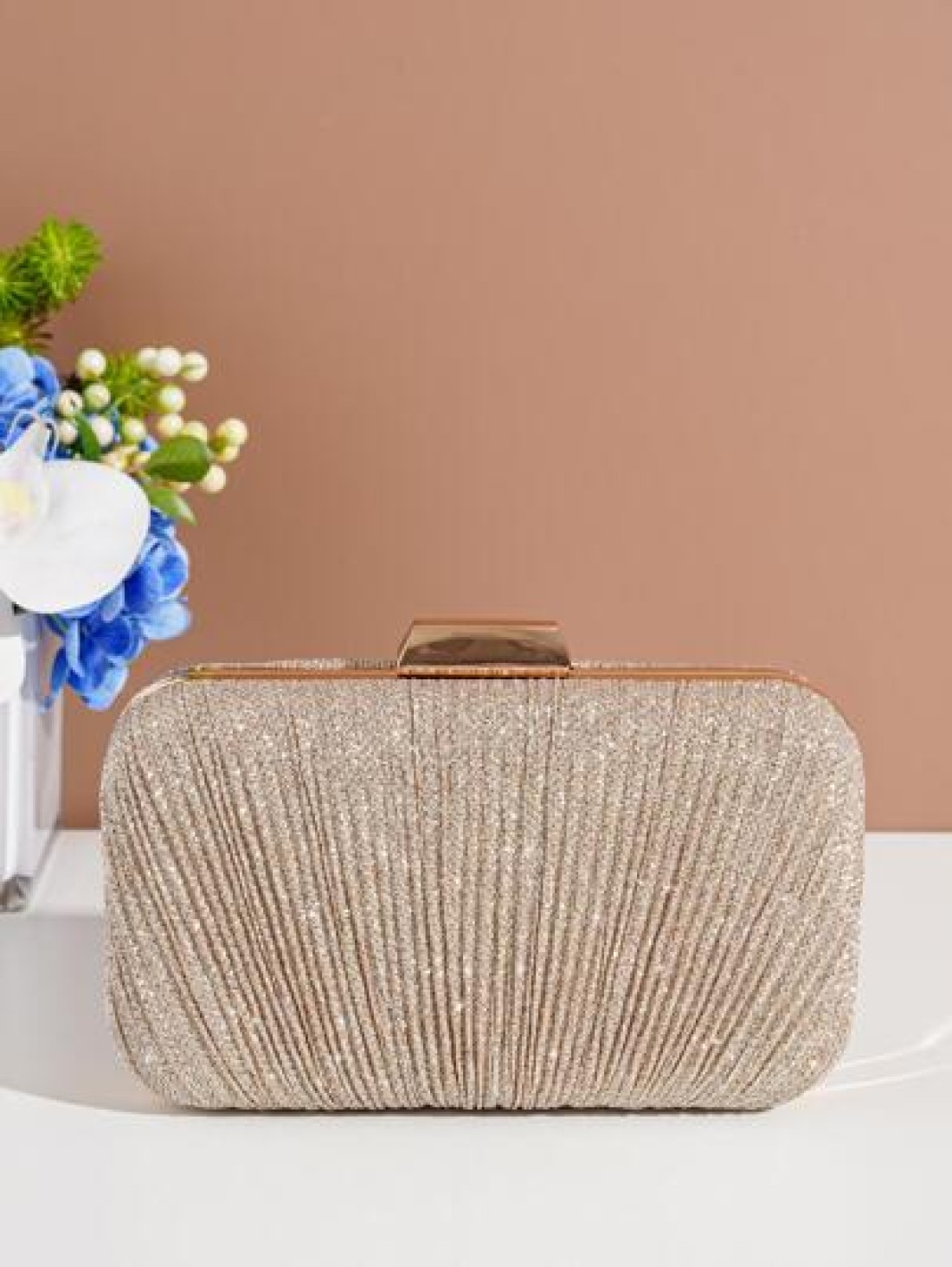 Vincy Glitter Handbag Glamorous Elegant Exquisite Quiet Luxury Sequin Stylish Luxury Shiny Evening Bag With Pleats Detail Clutch Shoulder Crossbody Chain Bag For Women For Party Girl Woman Bride Perfe