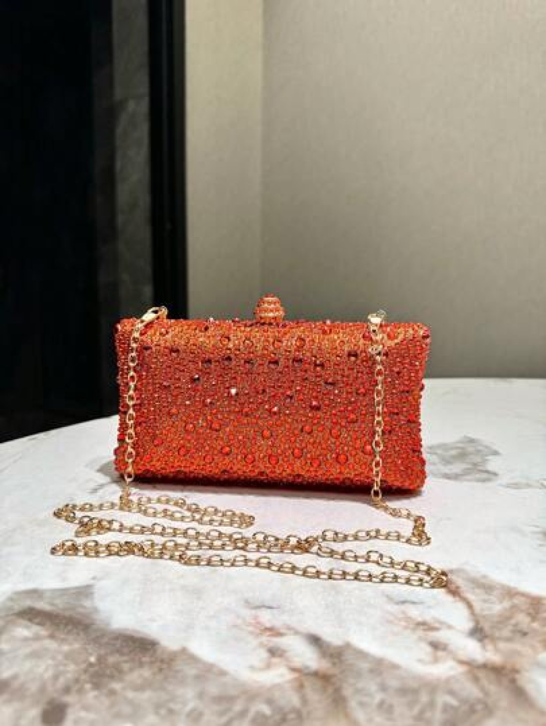 One Orange Sparkling Double Sided Hot Drill Rhinestone Decoration Clutch Metal Crossbody Chain Fashionable Elegant Classic Evening Bag Suitable For Formal Dinners Parties Weddings Banquets Festivals A