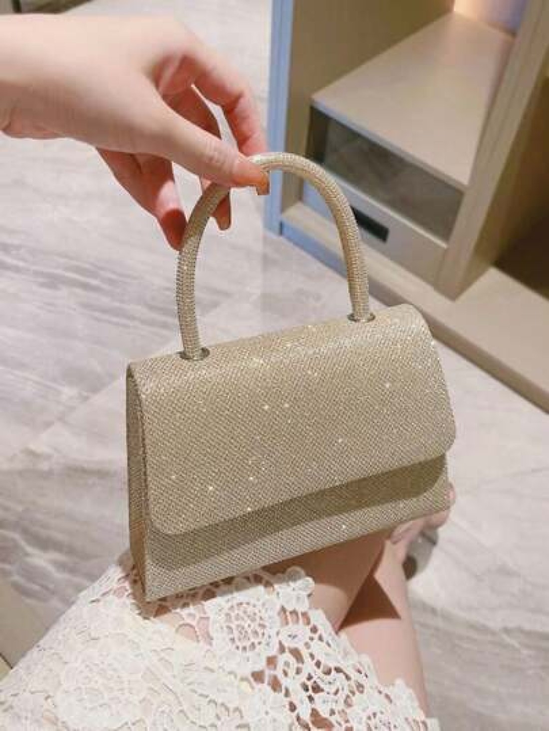 Gold Shiny Party Handbag Evening Clutch Bag Bridal Wedding Purse For Ball Cocktail Party