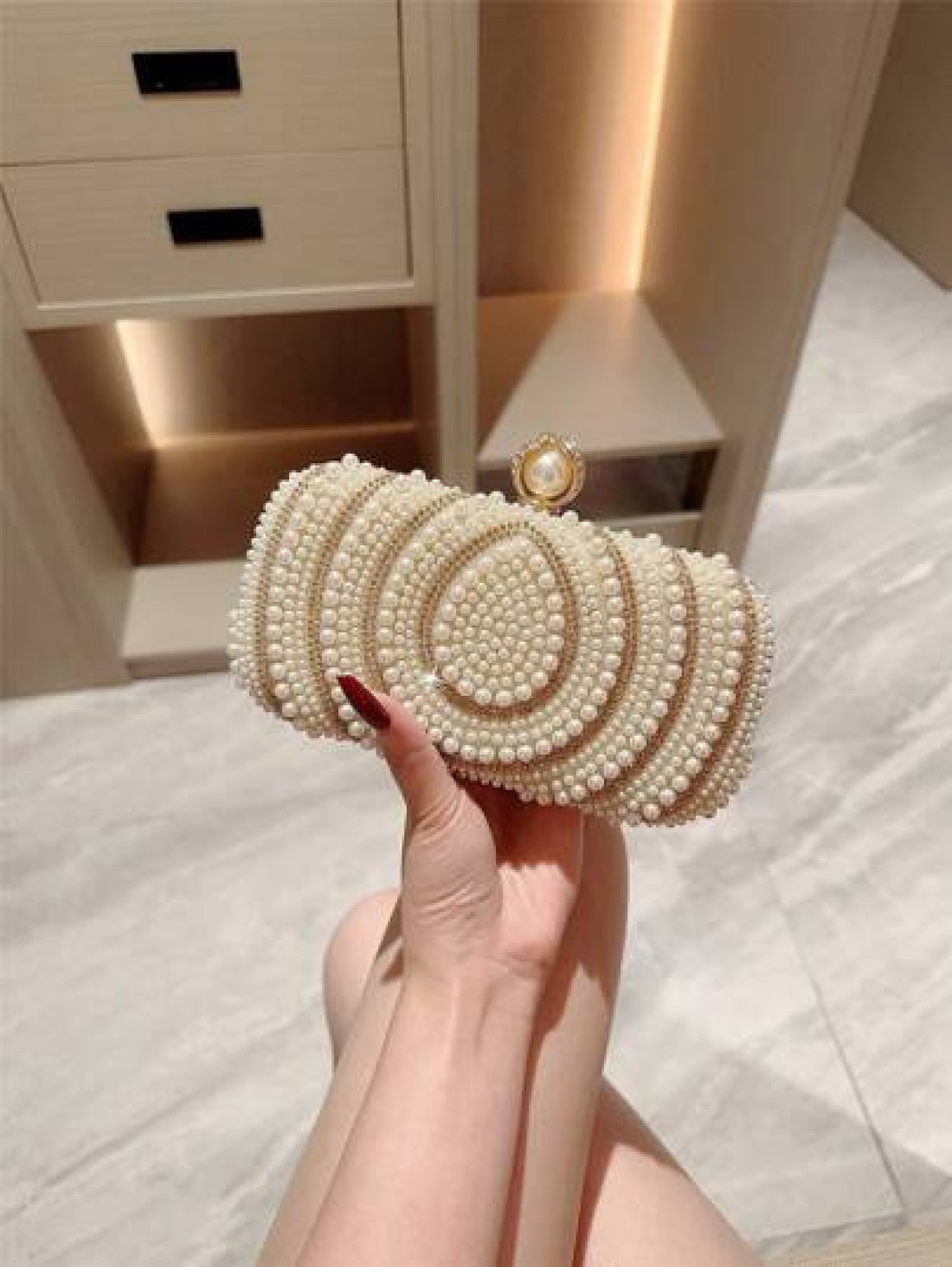 1pc Sparkling Charming Elegant Exquisite Rhinestone Decor Clutch Bag Romantic Faux Pearl Embellished Party Handbag For Women Perfect Gift For Parties Weddings Galas Dinners Banquets Suitable To Pair W