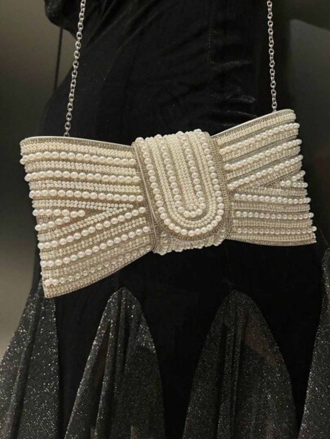 Plus Size High Quality A Grade Rhinestone Bow Faux Pearl Shiny Crystal Evening Clutch Bag Chain Shoulder Strap Fashion Hand Carry Envelope Clutch Purse For Formal Gown And Party Elegant Faux Pearl Bag
