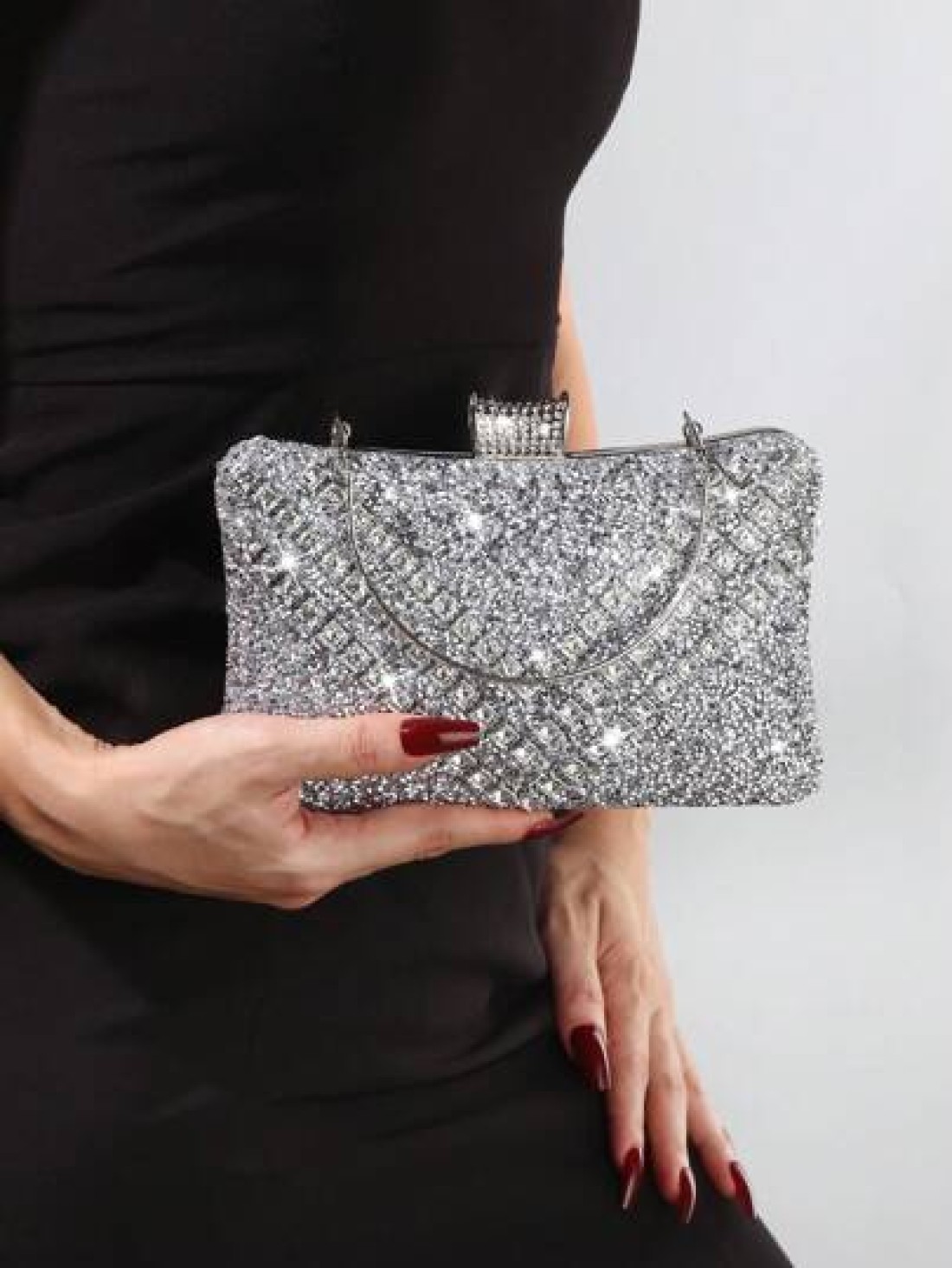 Women s Shiny Rhinestone Decorated Evening Clutch Bag Comes With Metal V Shape Rhinestone Decor Dazzling Box Shaped Purse Perfect For Enchanting Looks Suitable For Bride Wedding Party Prom Birthday Gi