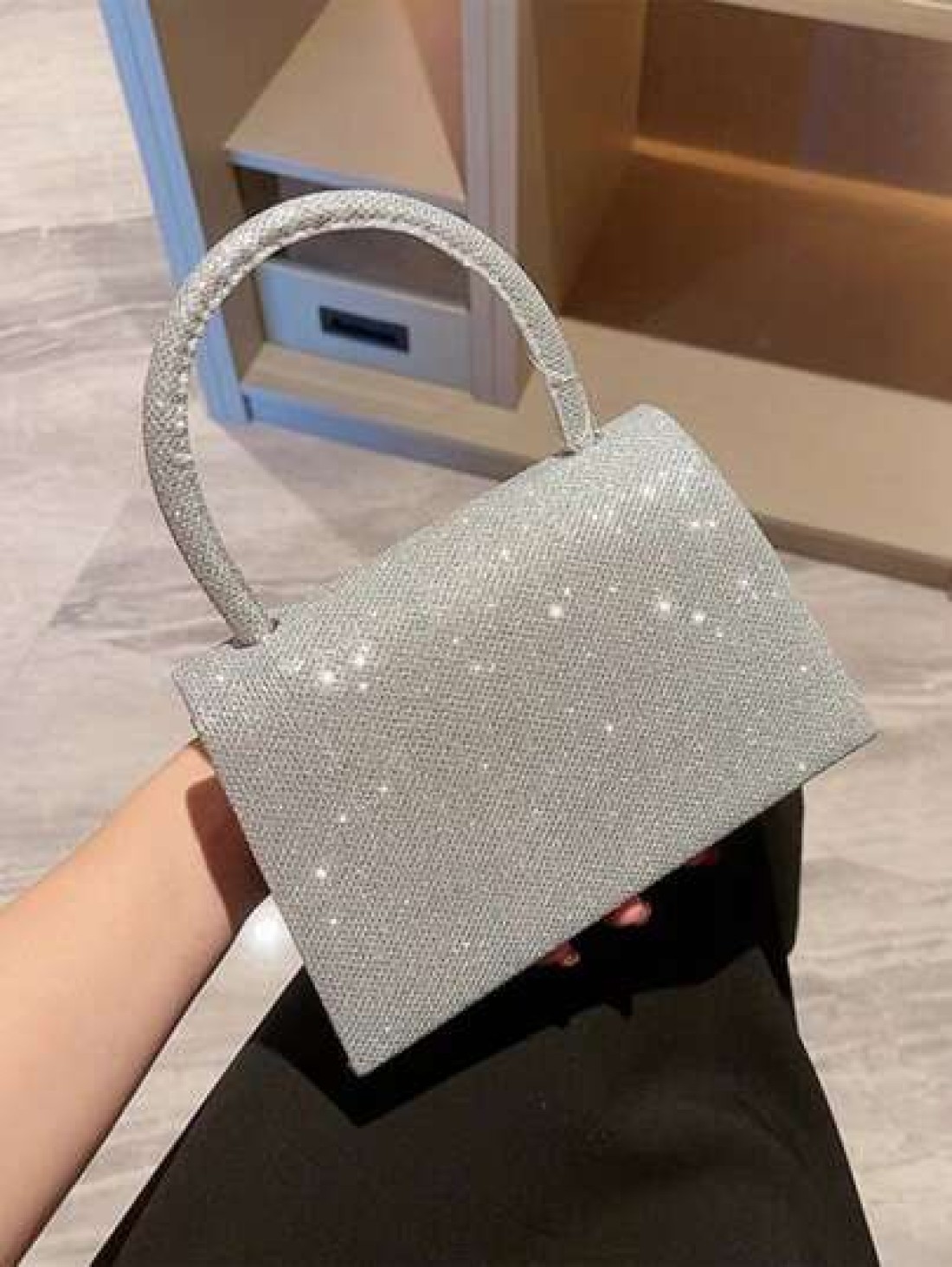 Moonlit EveBag Glamorous Elegant Exquisite Quiet Luxury Sequin Luxury Shiny Portable Glitter Flap Square Bag Mini Silver For Party Prom Evening Bag Dinner Bag For Party Girl Woman Bride Perfect For Pa