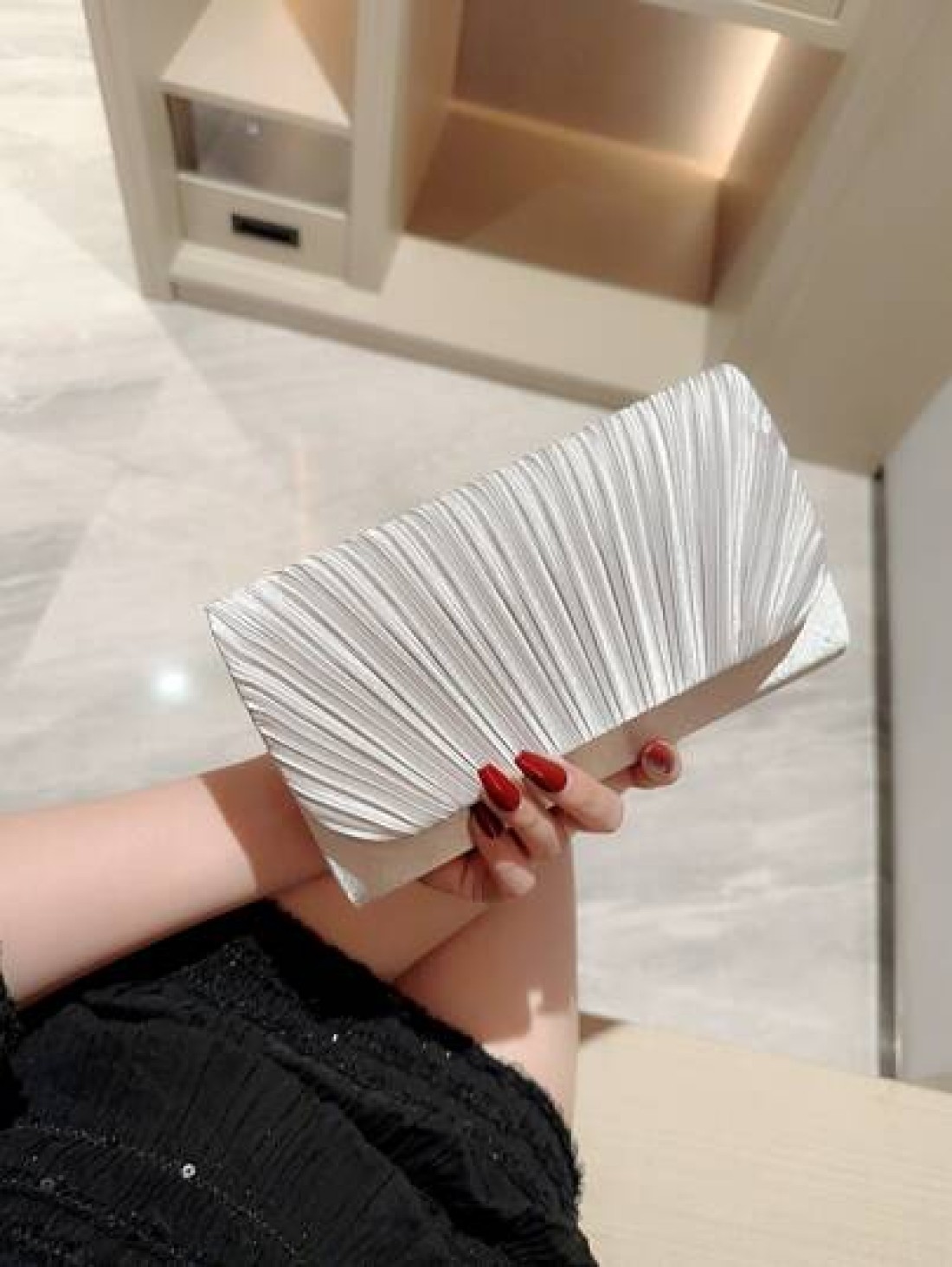 Moonlit EveBag Glitter Bling Shiny Glamorous Elegant Exquisite Mini Pleated Flap Design Evening Bag Dinner Bag For Party Girl Woman For Female Perfect For Party Wedding Prom Dinner Banquet For Best Gi