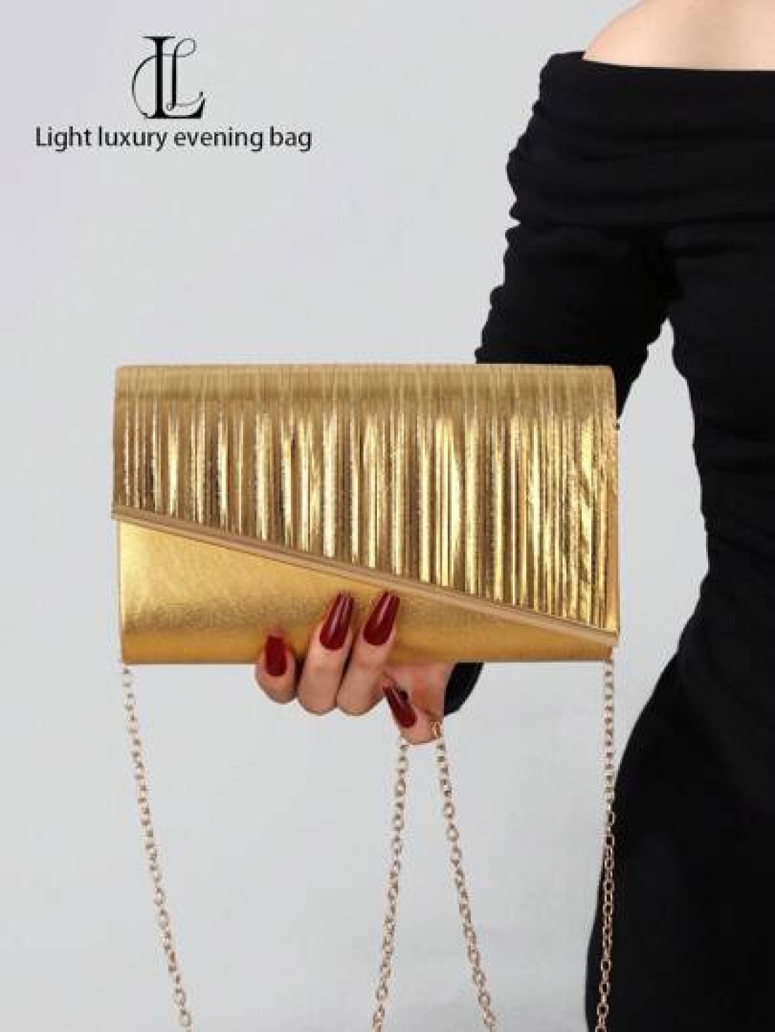 1pc Women s Fashionable Elegant Shiny Gold Pleated Evening Clutch Bag Decorated With Metallic Stripes Versatile Clutch Purse For Dignified Lady Suitable For Wedding Prom Nightclub Party Birthday Gift