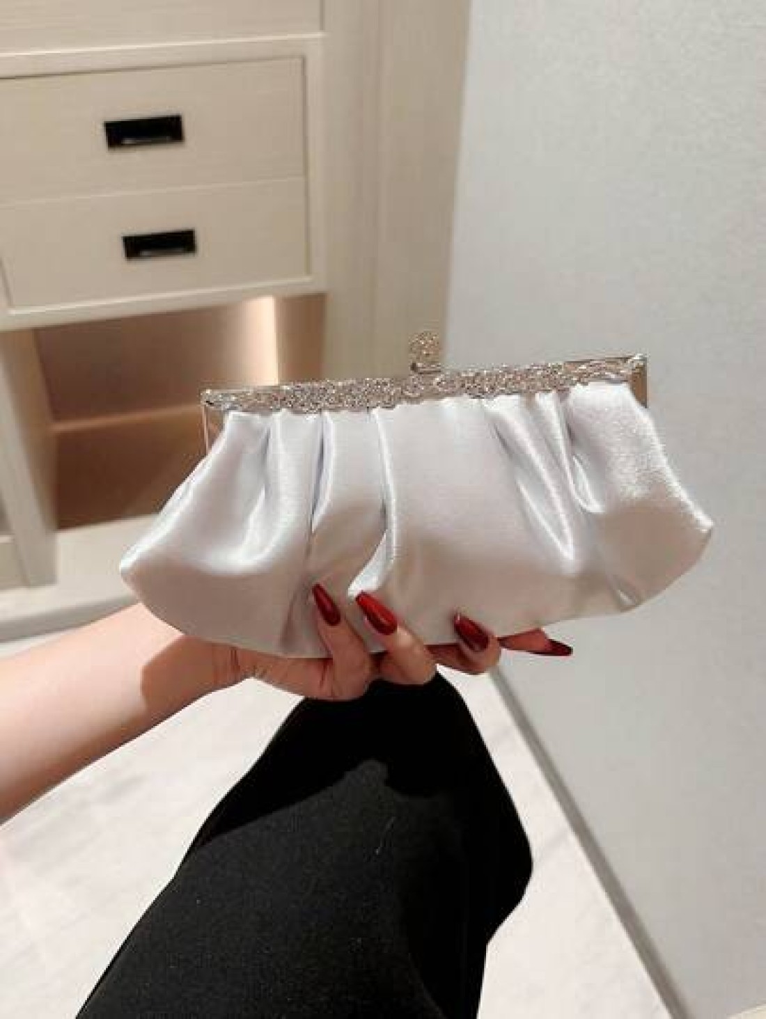 Moonlit EveBag Women s Exquisite Satin Evening Clutch Bag With Rhinestone Decoration Party Dress Bag Prom Bag Evening Bag Chain Handbag Royal Blue