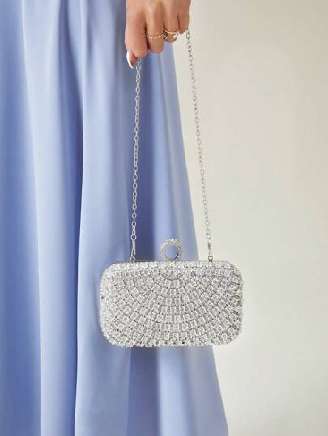SHEIN Belle Lightweight Business Casual Rhinestone Decor Bucket Bag Mini Drawstring Design Clear Bag Faux Pearl Bag Evening Bag Dinner Bag Glamorous Elegant Exquisite Quiet Luxury Rhinestone For Party