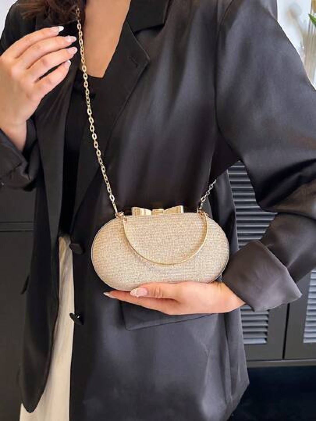 Elegant Fashionable Mini Evening Bag Shiny Clutch Purse Rhinestone Sparkly Evening Bag Metallic Chain Bridal Wedding Party Golden Bag Crossbody Handbag For Women Tready Party Bags Perfect For Party We