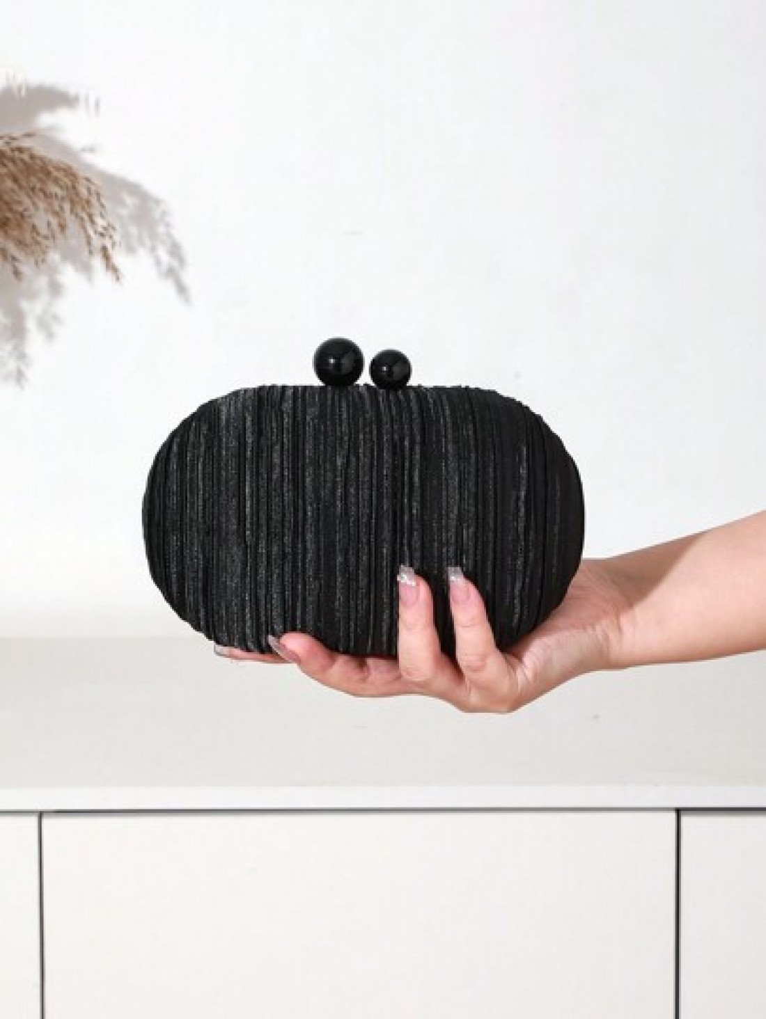 1pc Elegant Mini Solid Color Satin Textured Pleated Oval Clutch Bag Suitable For Party Wedding Formal Events