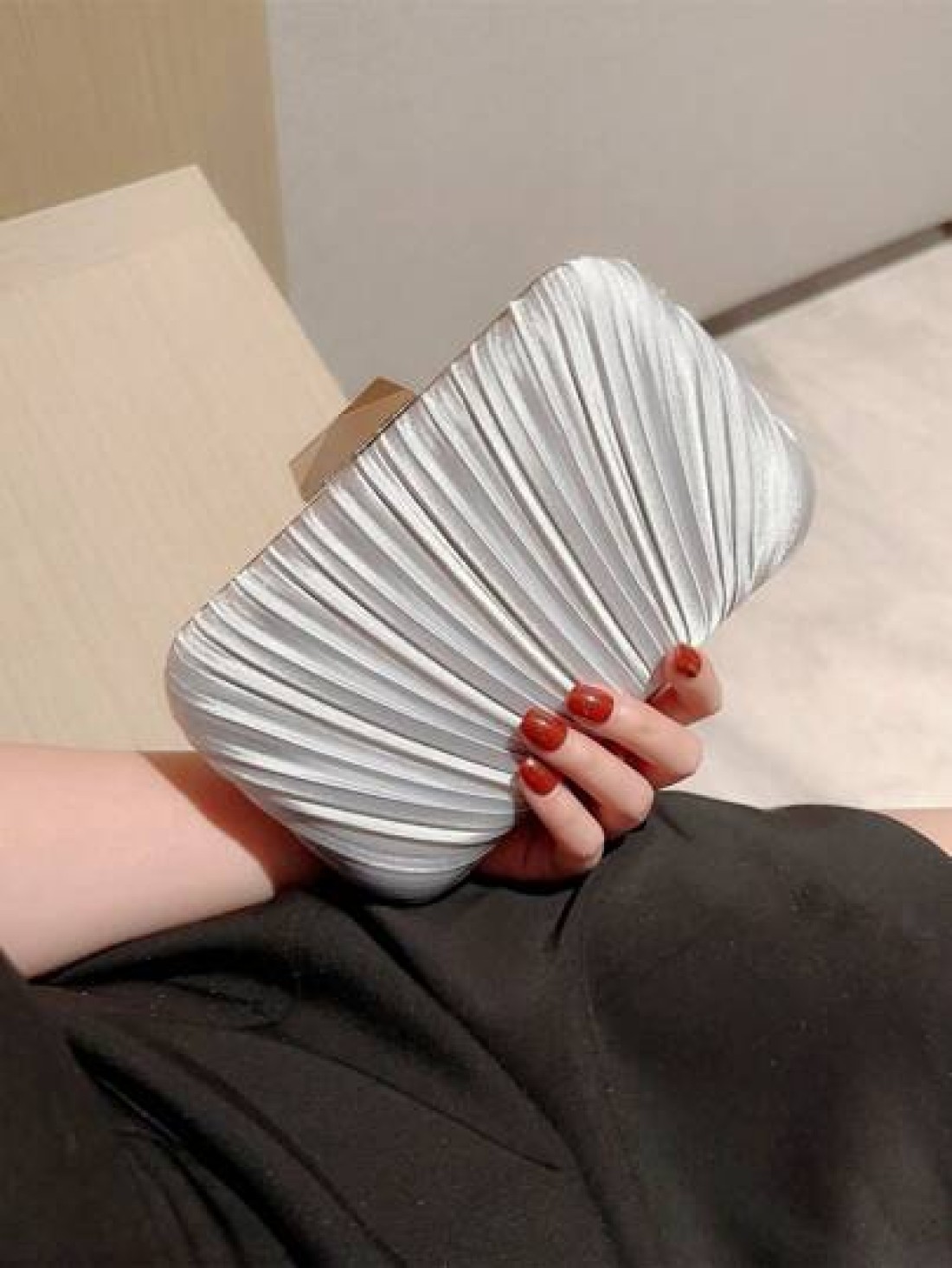 Women s Luxurious Pleated Chain Satin Box Clutch Bag Evening Bag