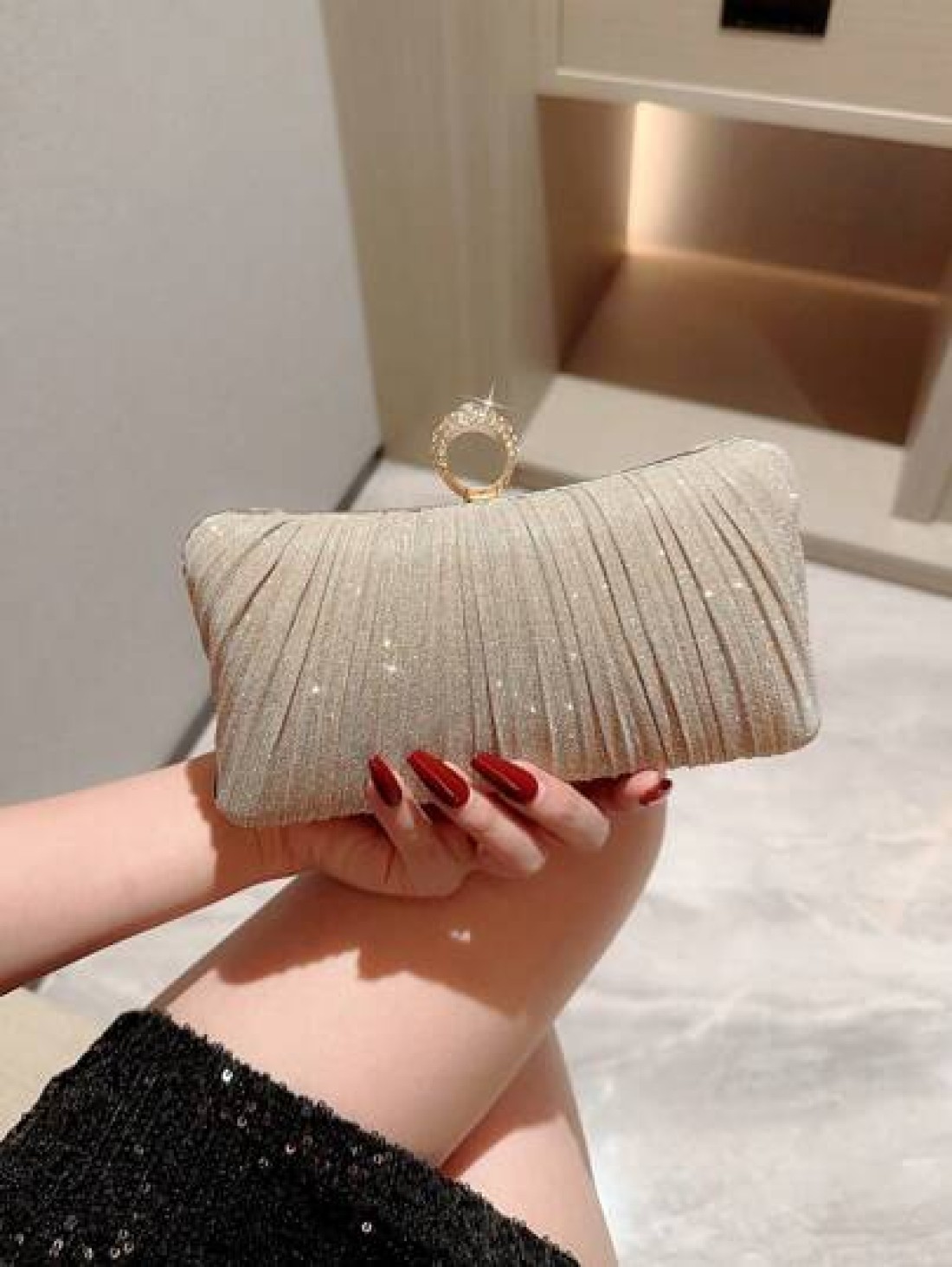 1pc Shiny Glamorous Box Shaped Evening Clutch Bag With Luxurious Rhinestone Decor For Formal Party Wedding Prom