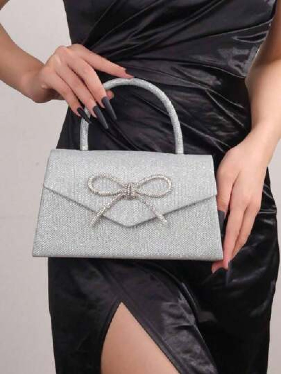 Glitter Bowkont Decorate Purse With Top Handle Evening Bag Black Crossbody Bags Wedding Party Shoulder Bag