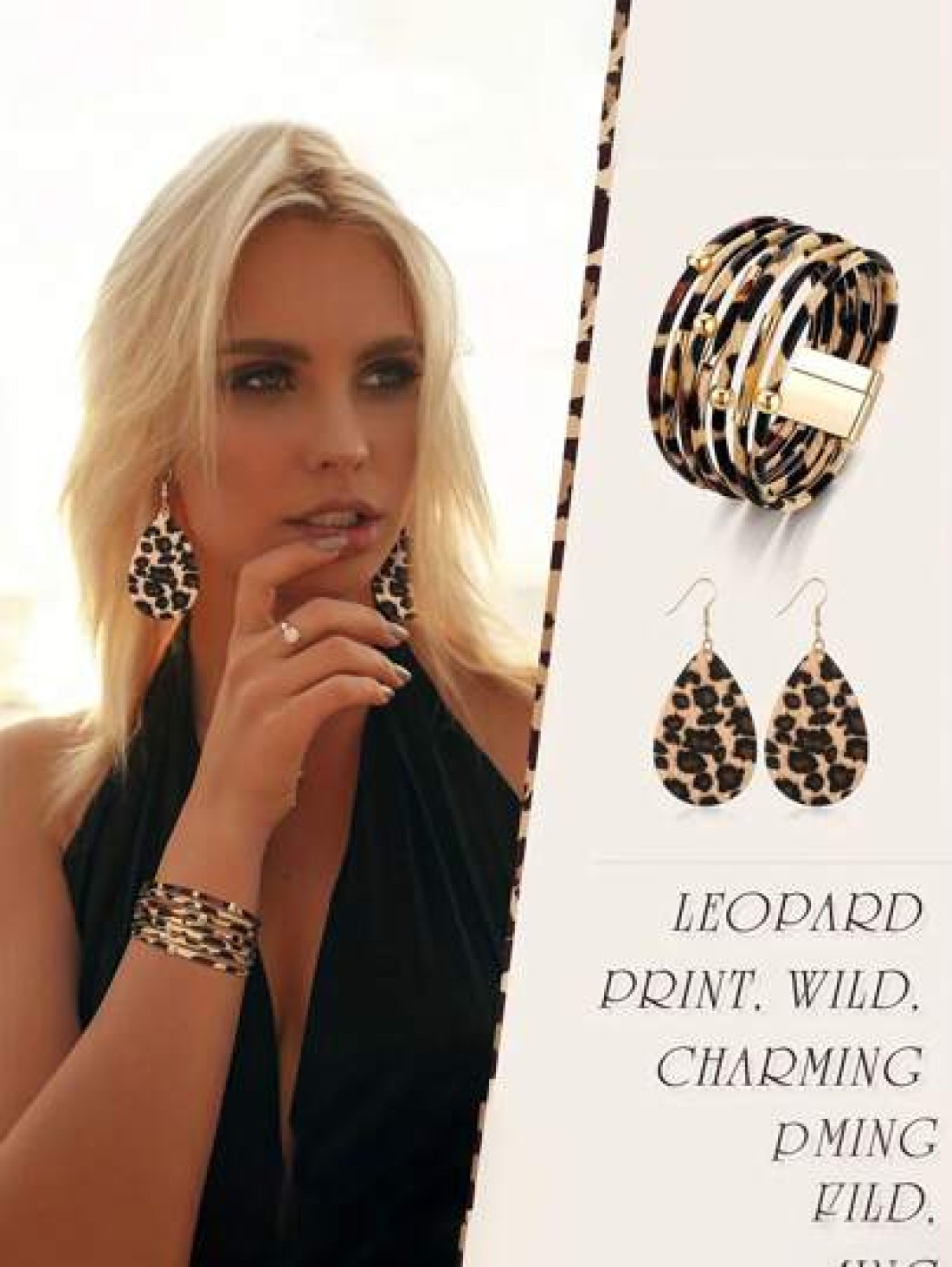 4pcs Leopard Print Jewelry Set For Women Alloy Earrings Bracelet Necklace With Tassel Pendant And Clutch Purse Sexy Street Style Accessories For Daily Wear Vacation And All Seasons