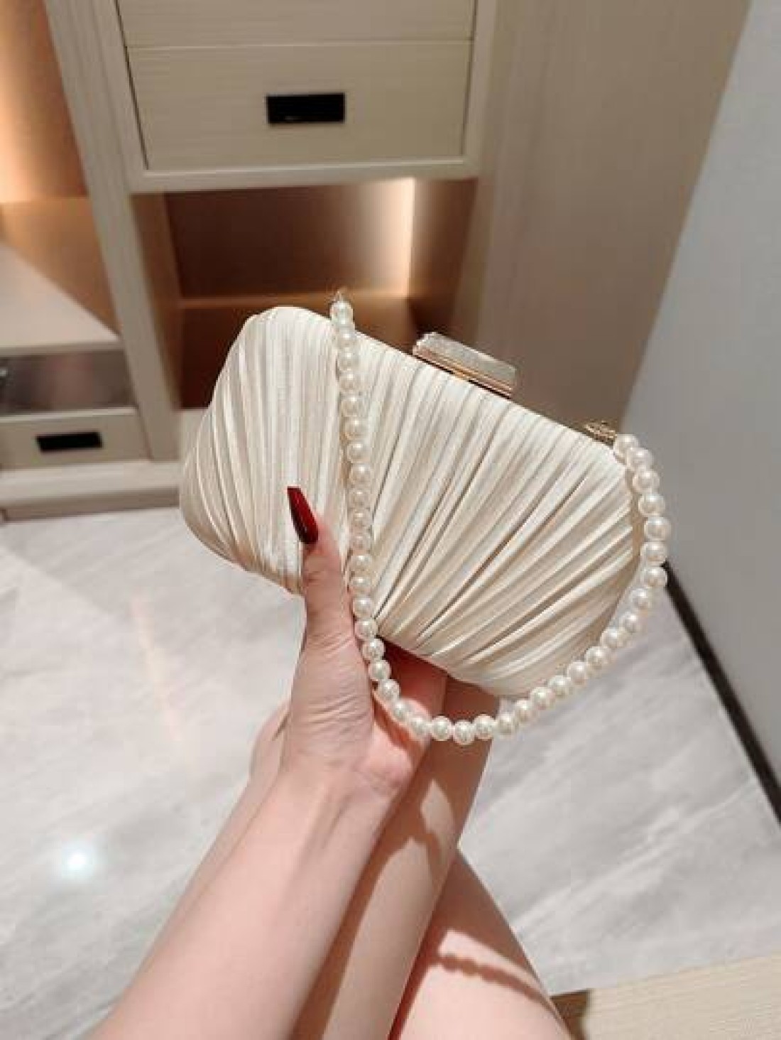 Moonlit EveBag Glamorous Elegant Exquisite Quiet Luxury Sequin Stylish Luxury Shiny Faux Pearl Clutch Box Bag Evening Bag For Wedding For Party Girl Woman Bride Elegant Pearl Clutch Prom Bag