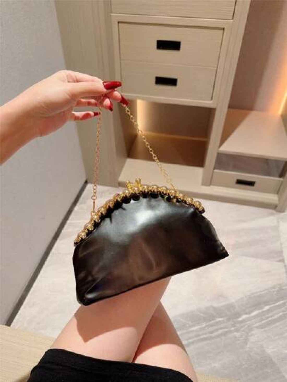 Moonlit Eve Bag 1pc Fashion Metal Sphere Decor Party Handbag European American Style Luxury Leather Clutch Purse Elegant Sophisticated Wedding Gala Bag Suitable For Wedding Prom Formal Events Formal D