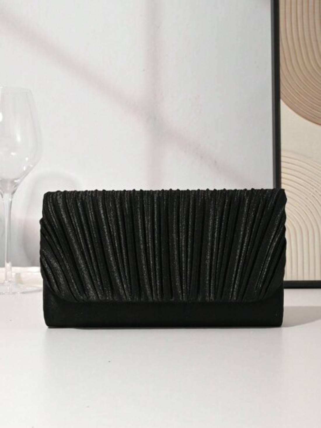 Women Elegant Pleated Satin Evening Clutch Handbag For Wedding Party Formal Occasion Envelop Flap Chain Shoulder Crossbody Bag Perfect For Party Wedding Prom Dinner Banquet Matching With Holiday Party