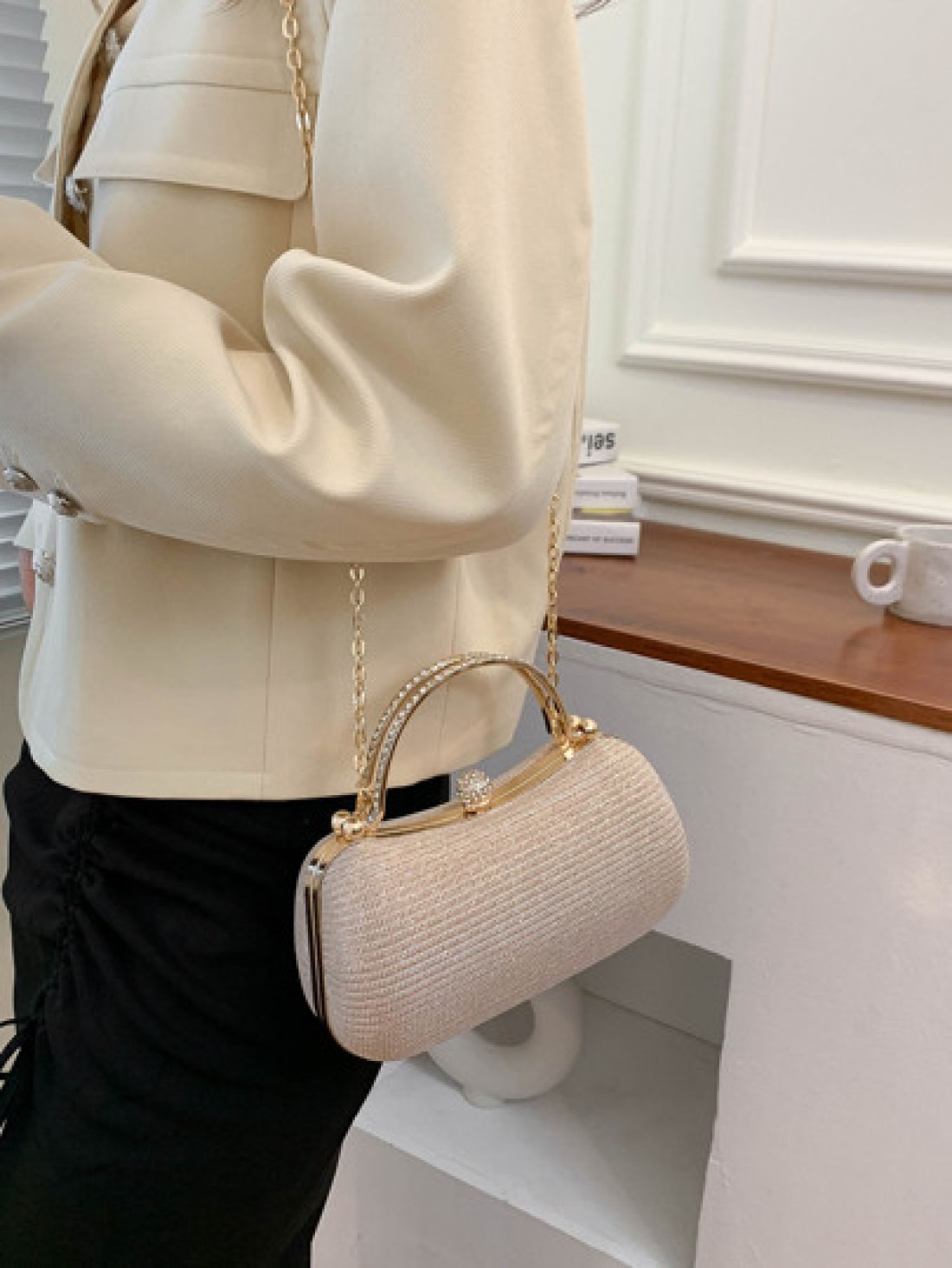 Glamorous Glitter Bling Sequin Luxury Shiny Mini Glitter Rhinestone Decor Box Bag Evening Bag Dinner Bag Faux Pearl Metal Chain Crystal Decor For Party Girl Woman Bride Perfect For Party Wedding Prom