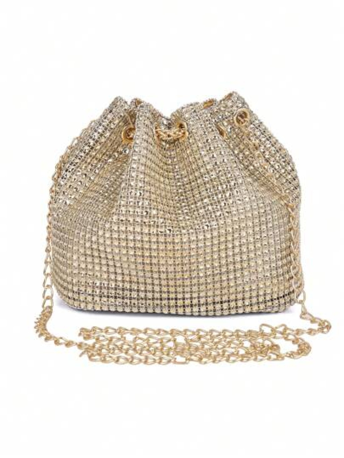 Lightweight Business Casual Rhinestone Decor Bucket Bag Mini Drawstring Design Clear Bag Faux Pearl Bag Evening Bag Dinner Bag Glamorous Elegant Exquisite Quiet Luxury Rhinestone For Party Girl Woman