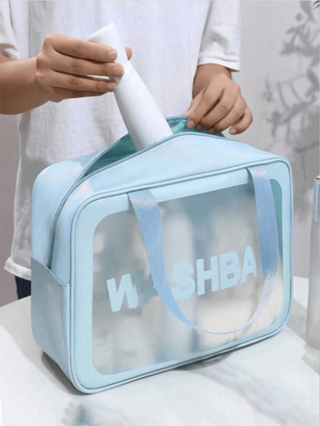 1 3pcs Set Travel Makeup Bags Portable Toiletry Bag Letter Printed Cosmetic Pouch Clear PVC Makeup Case Shower Swimming Storage Bag Large Capacity Travel Cosmetic Bag Toiletry Bag Beach Bathroom Tote