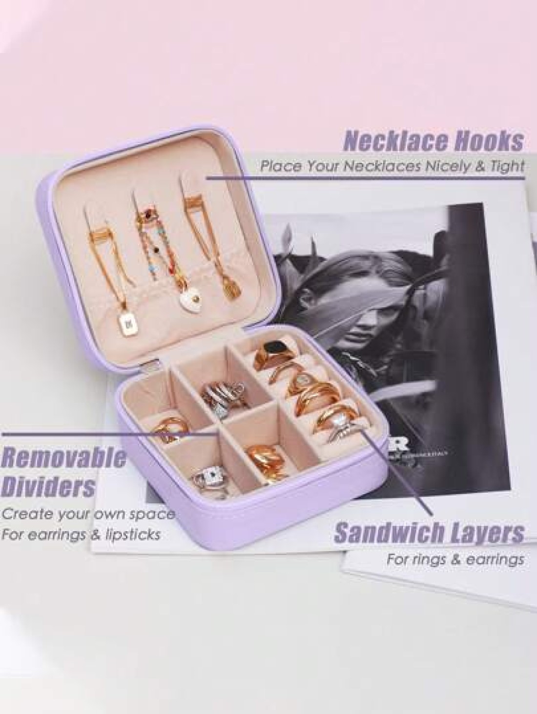 1pc Portable Travel Jewelry Box Mini PU Earring Ring Storage Case Minimalist Makeup Organizer Box Detachable Jewelry Display Tray Multifunctional Desktop Storage Box For Rings Pendants Earrings Neckla