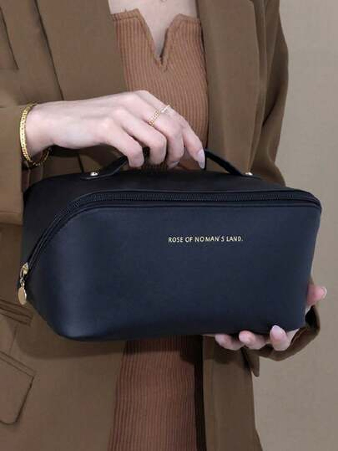 Waterproof PU Leather Makeup Bag Large Double Layer Cosmetic Organizer Travel Toiletry Case For Skincare Essentials Summer Vacation Home Bathroom Storage Makeup Organizer