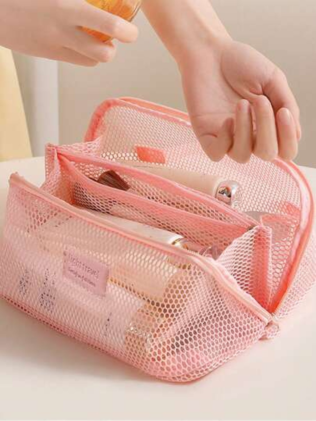 1pc Portable Mesh Travel Toiletry Bag Large Capacity Makeup Organizer Pouch Multi Functional Cosmetic Bag With Handle Women Gift Girls Gift Birthday Gift Mother s Day Gift Can Store Lipstick Eyeshadow