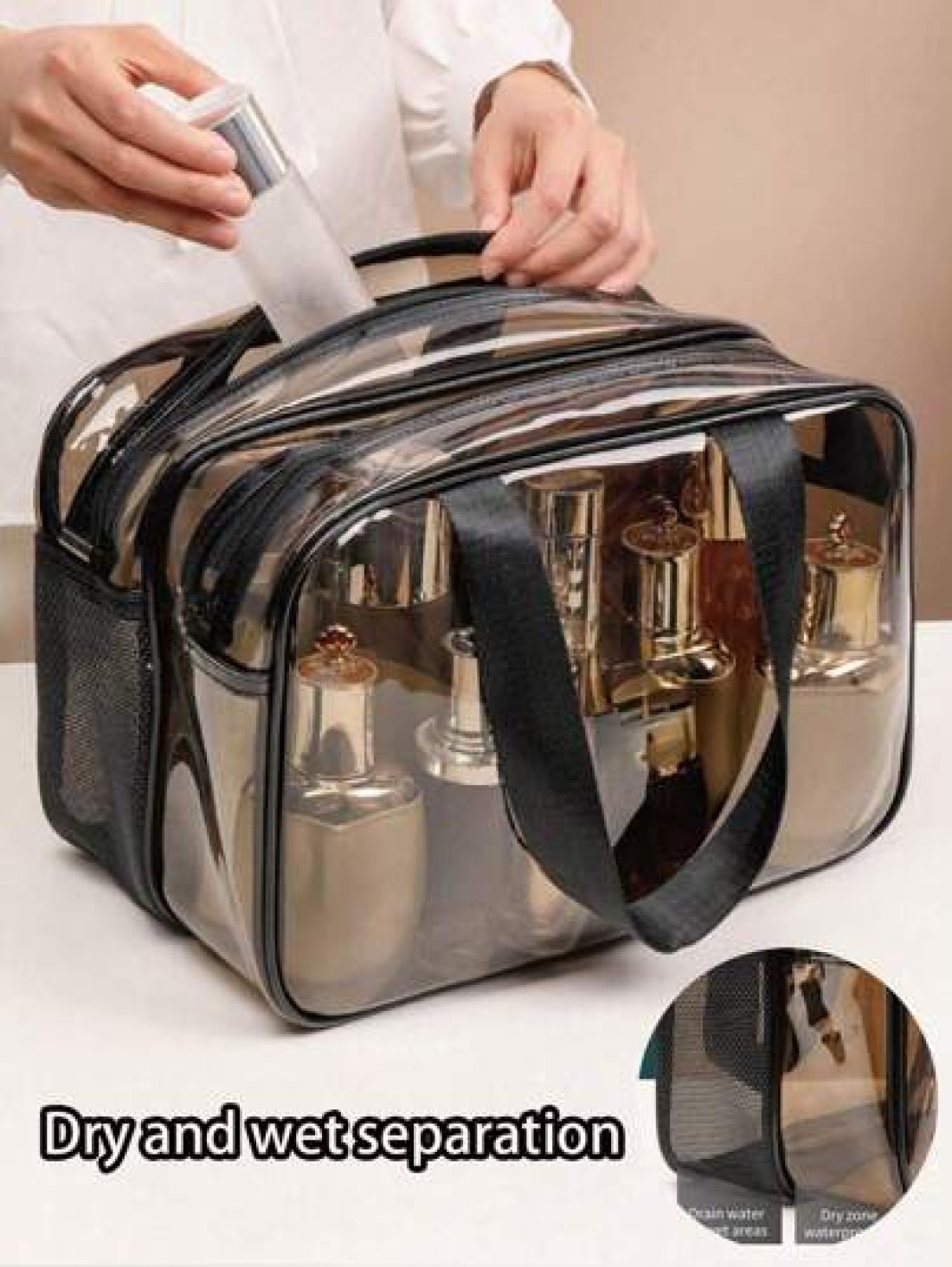 1pc Double Layer Clear Travel Toiletry Bag Large Capacity Handheld Makeup Organizer Pouch Zipper Mesh Pockets For Cosmetics Skincare Toiletries Jewelry And More Ideal Gift For Mother s Day Valentine s