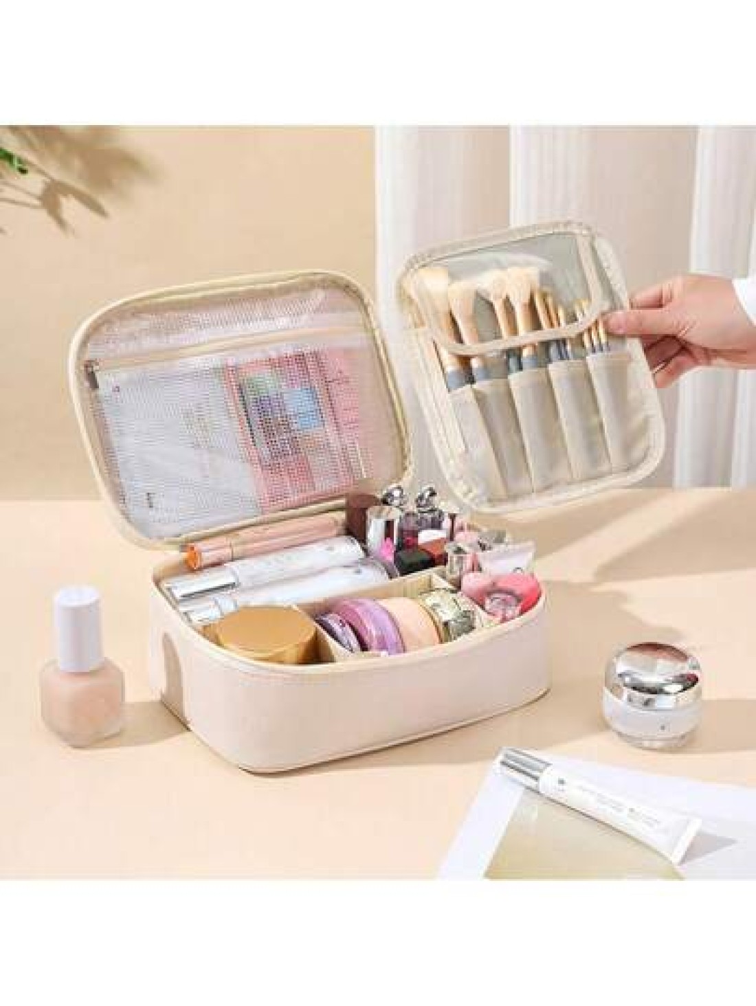 Multi Function Makeup Bag Large Capacity Cosmetic Organizer Travel Portable Handheld Waterproof Toiletry Bag Travel Essential Makeup Organizer