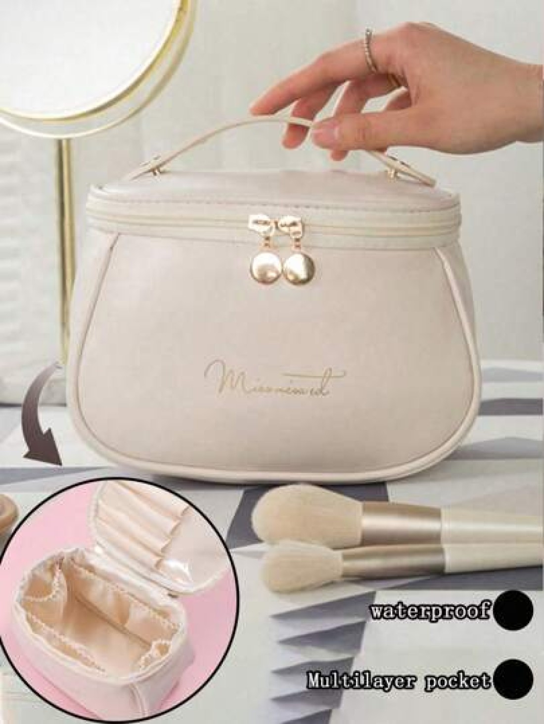 1pc Waterproof Handbag Large Capacity Cosmetic Bag Oil Proof Storage Makeup Bag Bathroom Cosmetic Bag Portable Travel Toiletry Bag Suitable For Lipstick Makeup Eyeshadow Palette Skincare Makeup Brushe