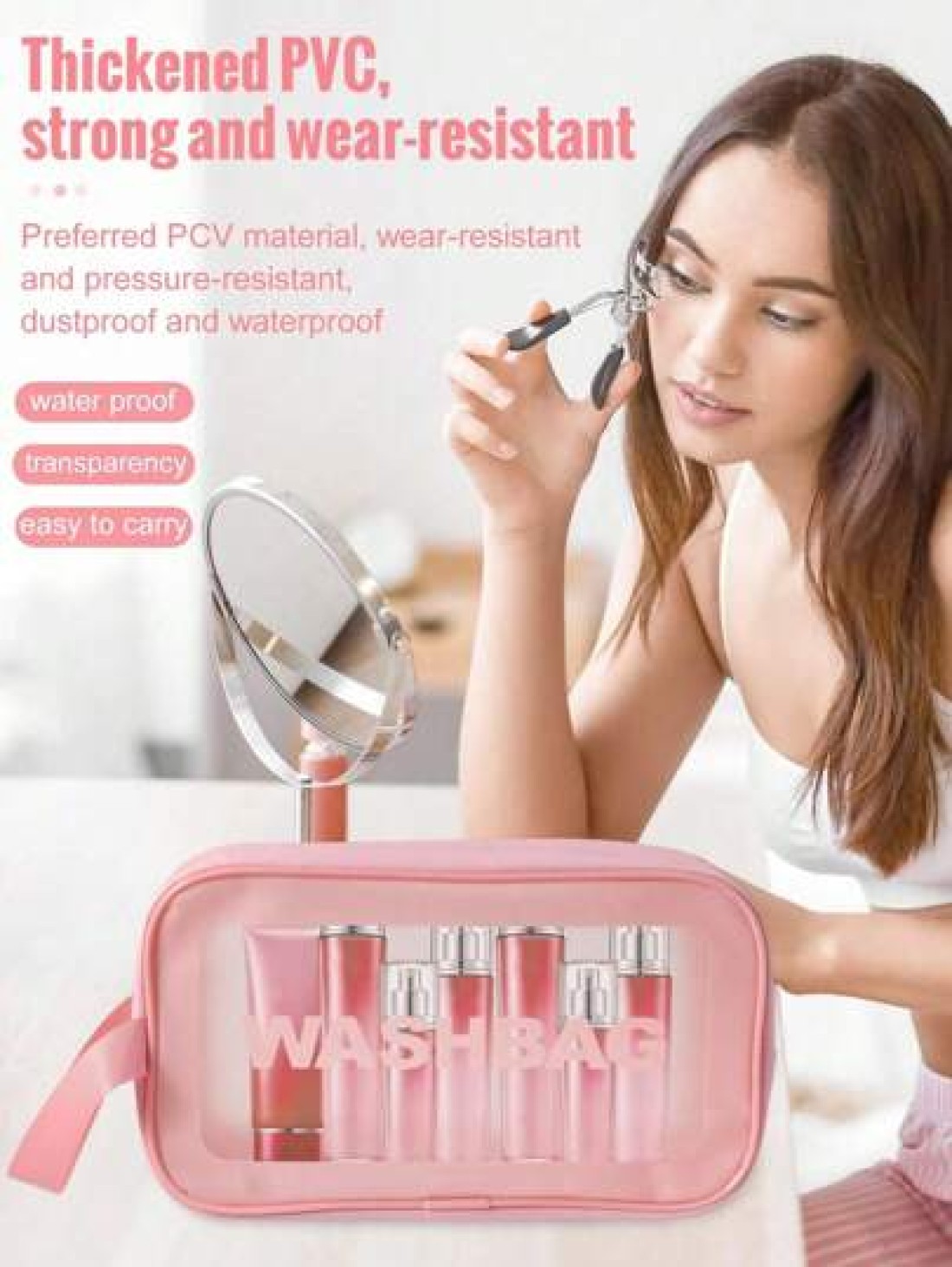 3 1pc Large Capacity Waterproof Toiletry Bag Double Layer Makeup Organizer Bag Multi Functional Travel Storage Pouch Cosmetic Brush Holder Suitable For Cosmetics Makeup Tools Skincare Products Eyebrow