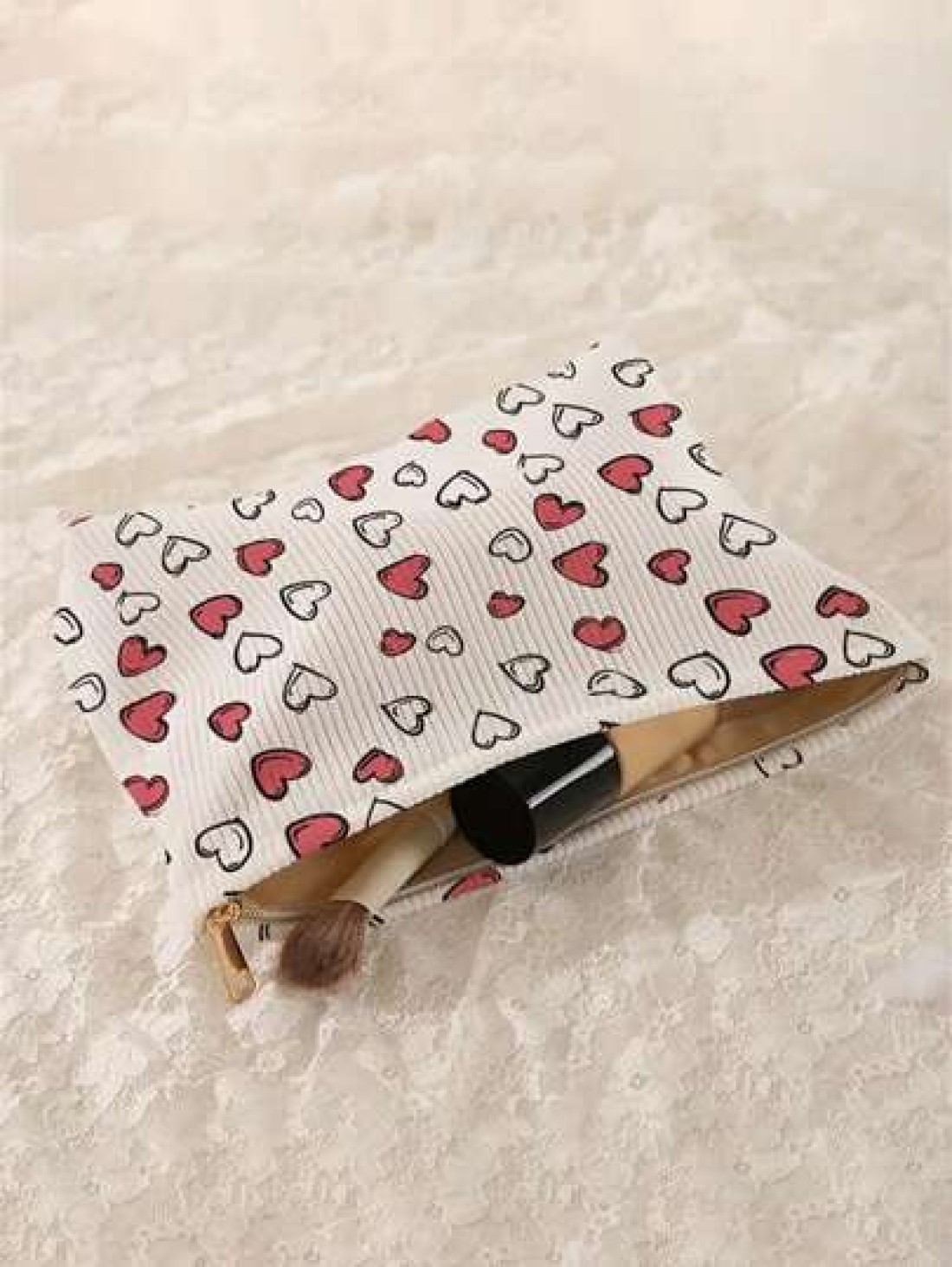 1pc Portable Zippered Storage Bag Cute Heart Pattern Double Sided Print Multi Function Cosmetic Pouch Boho Vibes Travel Makeup Bag Aesthetic Gift For Women Spring Must Have Perfect For Valentine s Day