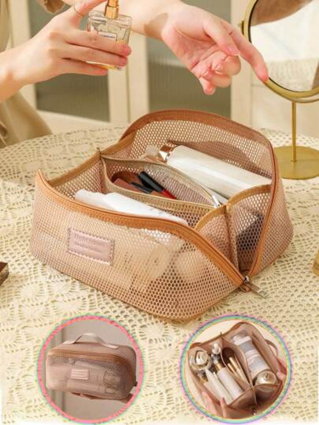 1pc Travel Makeup Bag Makeup Brush Organizer Bag Portable Cosmetic Bag Desktop Storage Bag Multi Functional Travel Toiletry Bag Large Capacity Cosmetic Storage Bag For Women Beauty Tools And Toiletrie