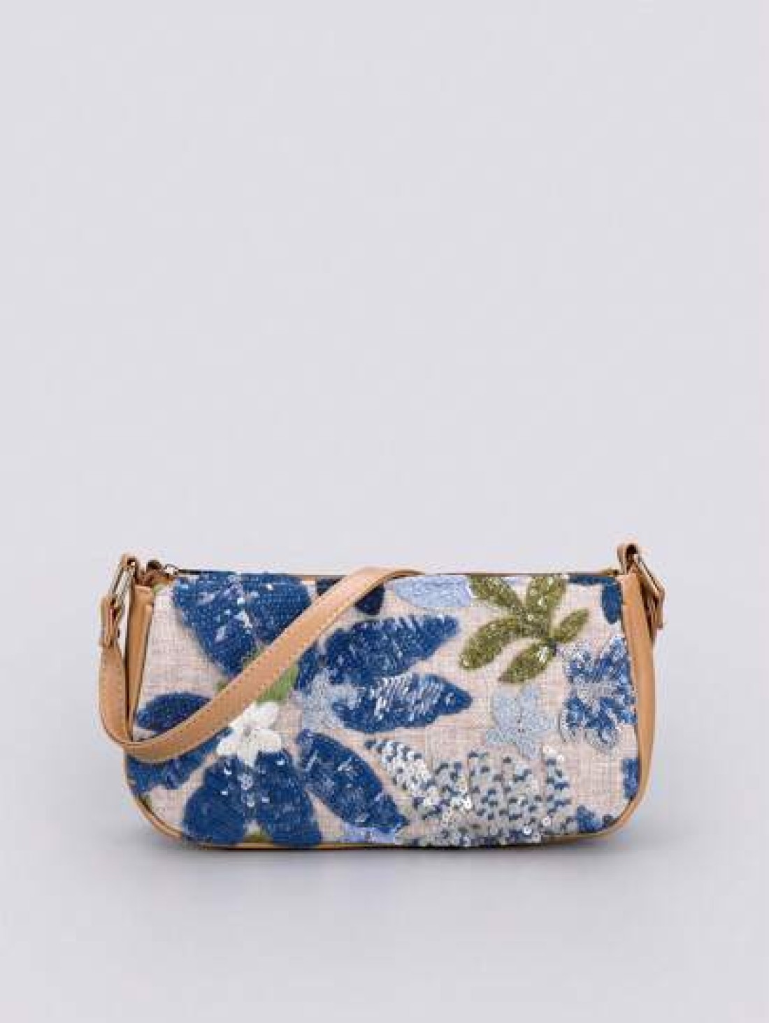Sequin Embroidery Floral Baguette Bag Ladies Fashion All Match Beaded Stitching Underarm Bag With Color Block Embroidery Zipper Shoulder Bag Cut Randomly Elegant Pearl Bag