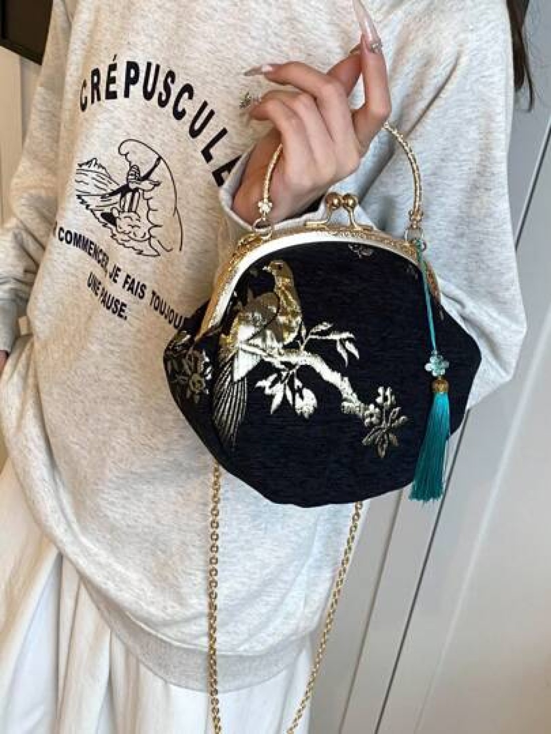 Summer Random Pattern Hanfu Style Crossbody Bag New Clip Mouth Handbag For Women