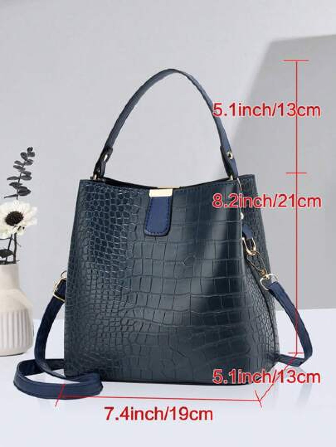 Large Capacity Lightweight Portable And Casual Fashionable Mini Crocodile Embossed Top Handle Bucket Bag Crocodile Embossed Bucket Bag Faux Leather Shoulder Bag Women s Fashion Bag