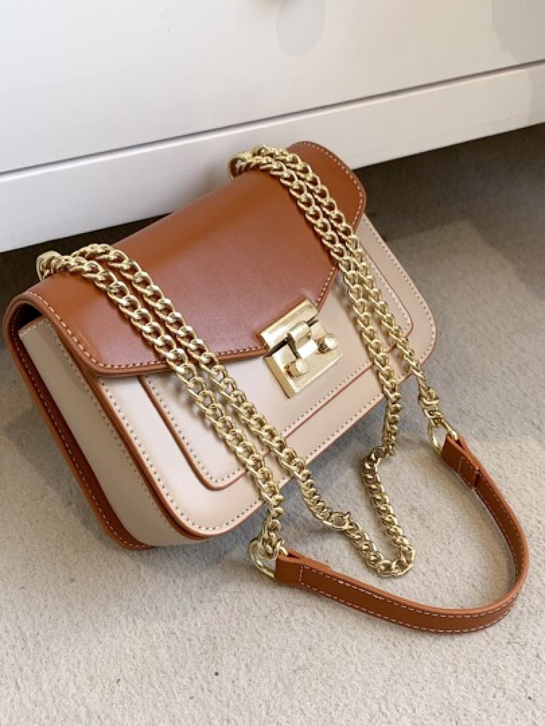 Mini Push Lock Chain Decor Flap Square Bag Shoulder Bag Clutch Bag Clutch Minimalist Classic Funky Leather Small Bag Square Bag Star Women Ladies Lover Travel Work Office Prom Party Weekend And Holida