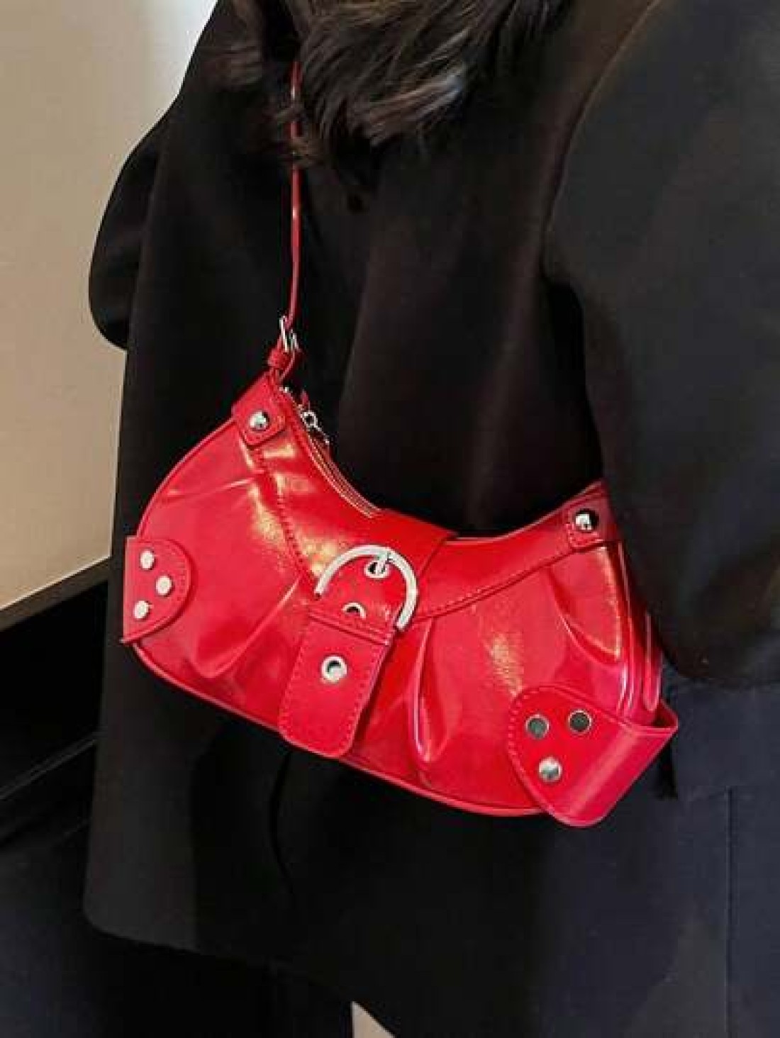 Niche Design Casual Versatile Minimalist Fashion PU Texture Shoulder Crossbody Handheld Crescent Bag