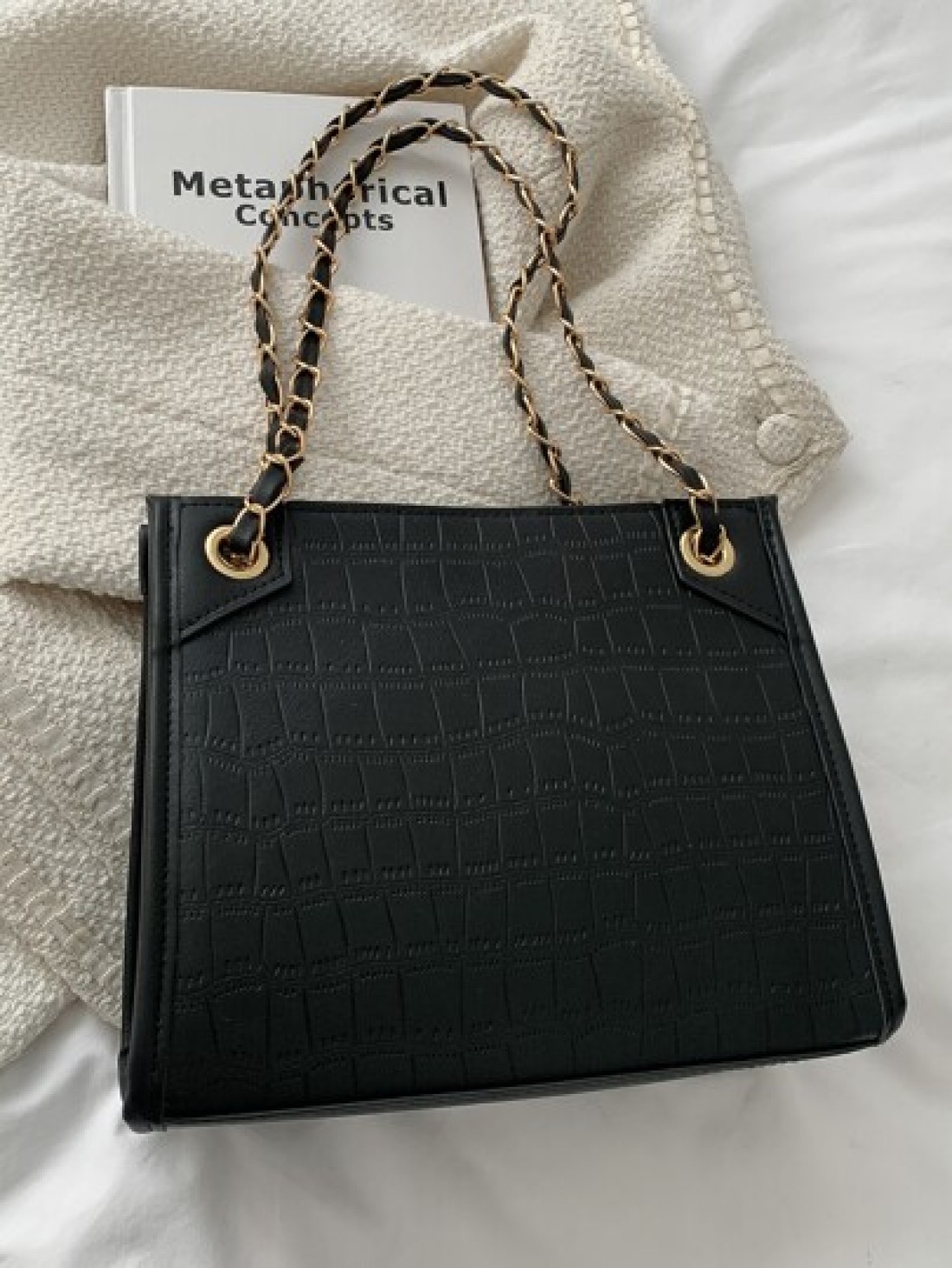 Lightweight Business Casual Crocodile Embossed Chain Square Bag For Teen Girls Women College Students Rookies White collar Workers Perfect for Office Work Business Commute Best Work Bag for Women For