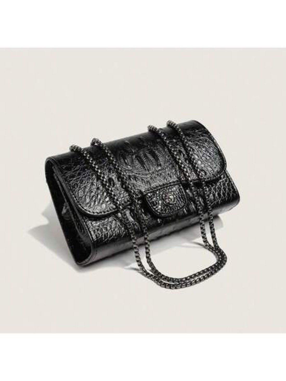 1pc Solid Color Versatile Pu Crocodile Pattern Embossed Shoulder Bag With Lock Buckle Camellia Chain Crossbody Bag For Women Daily Simple Style