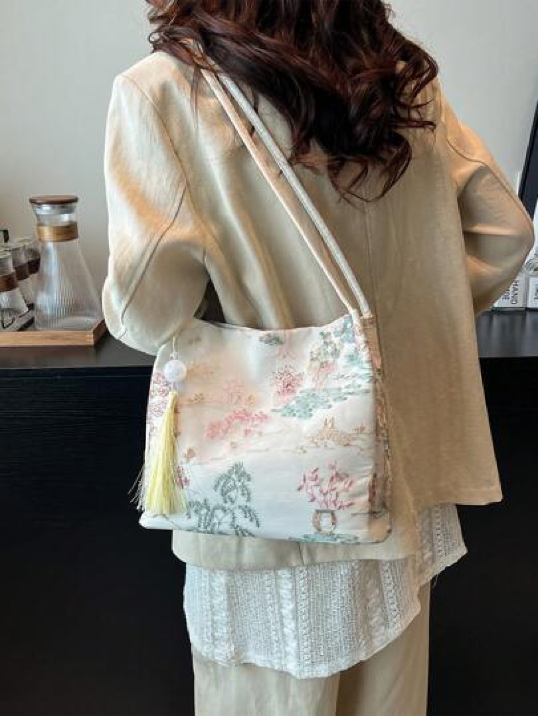 Bohemian Embroidered Women s Handbag Large Capacity Shoulder Bag Chinese Style Large Capacity Canvas Storage With Landscape Retro Pattern Multi Functional Commuter Bag Essential For Daily Work Travel