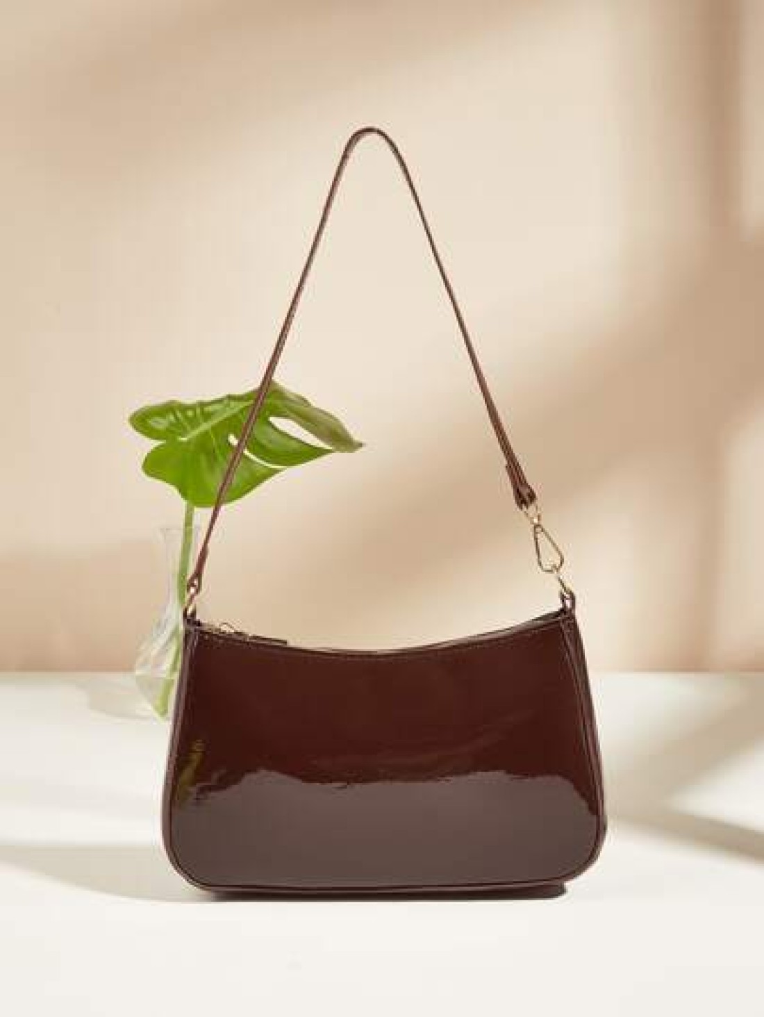 Artificial Patent Leather Minimalist Hobo Bag Perfect For Music Festival
