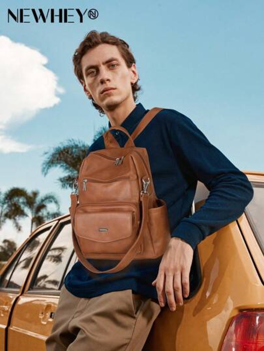 NEWHEY Backpack Purse For Men PU Leather Backpack Purse Designer Convertible Backpack Purse Waterproof Backpack Purses 13 3 Inch Men s Fashion Backpack Handbags For Work Travel College