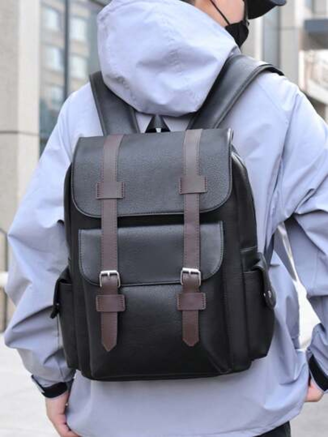 New Spring Summer Solid Color PU Material Fashion Stylish Men Backpack Business Casual Backpack Student Schoolbag Flap Style Large Capacity Multi Pocket Organizer Fits Books Documents Clothes Laptop U