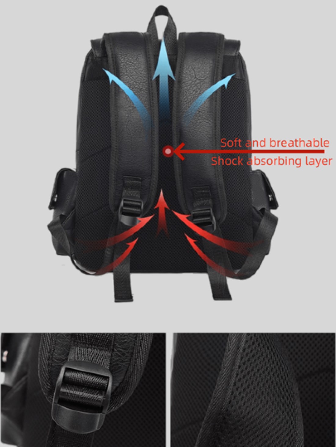 Large Laptop Backpack Men PU Leather Backpacks Male Teenagers Boys Black Schoolbag