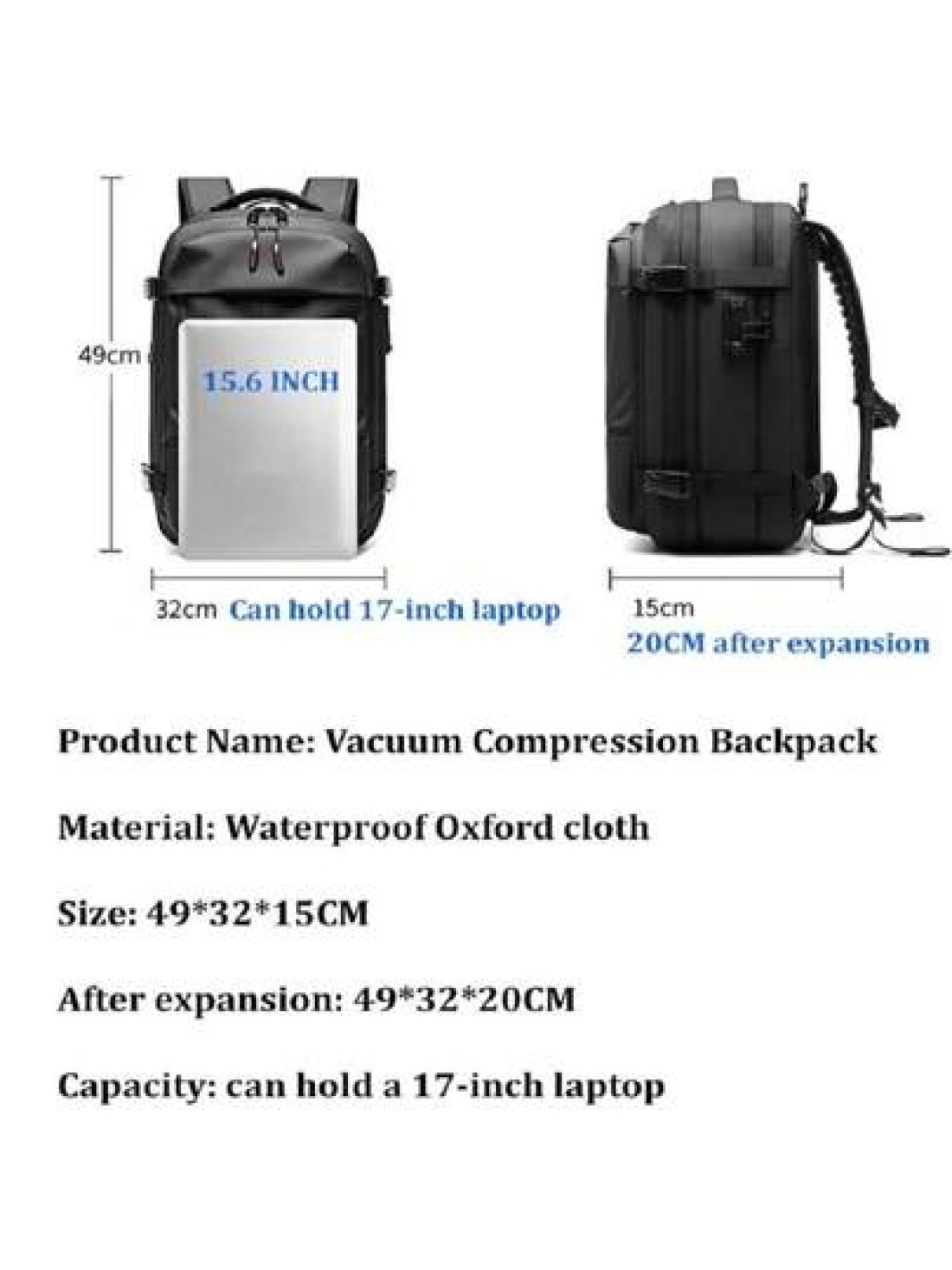 Men s Travel Backpack 17 Laptop Backpack Vacuum Compression Backpack Business Large Capacity School Backpack Expand Outdoor Backpack Commute Book Bag School Bag Gifts Fall Christmas Scream Bag Backpac