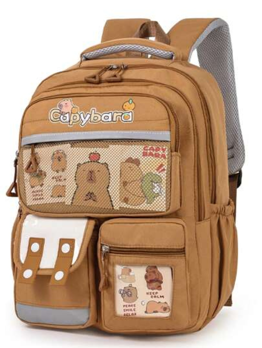 Cute Water Vole Pattern Backpack Large Capacity Lightweight Fashionable Bag With Adjustable Shoulder Strap Multiple Compartments And Front Mesh Pocket Brown College Style Unisex
